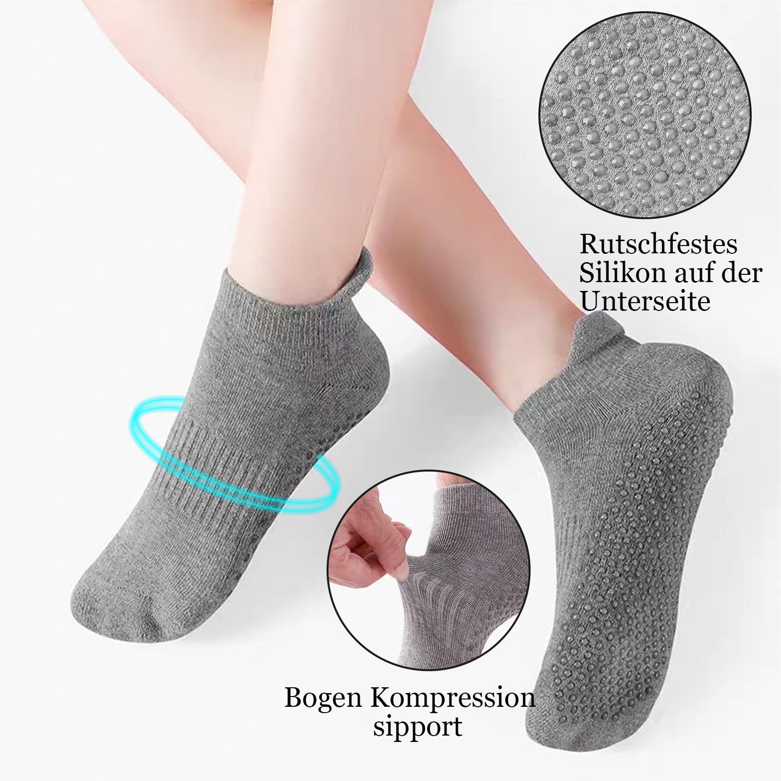 Skarpety stoperowe damskie, 4 pary antypoślizgowych skarpet, do jogi, antypoślizgowe, do baletu, pilatesu, szpitala, fitnessu, czarny/szary/różowy/różowo-czerwony, 31-42 Große Größen