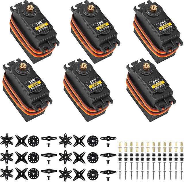 diymore 6PCS MG996R Servo Motor(Upgraded version), All Copper Gear High Speed Torque13KG Digital Servo,Double Ball Bearing for RC Helicopter Airplane Car Boat Robot Arm Controls