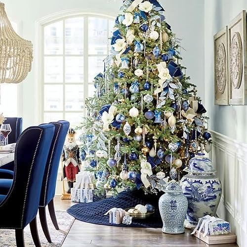 Miniatura 7 de Uchi Adornos de Navidad azules y plateados, juego de 57 bolas inastillables para árbol de Navidad, adornos de Navidad de plástico a granel para