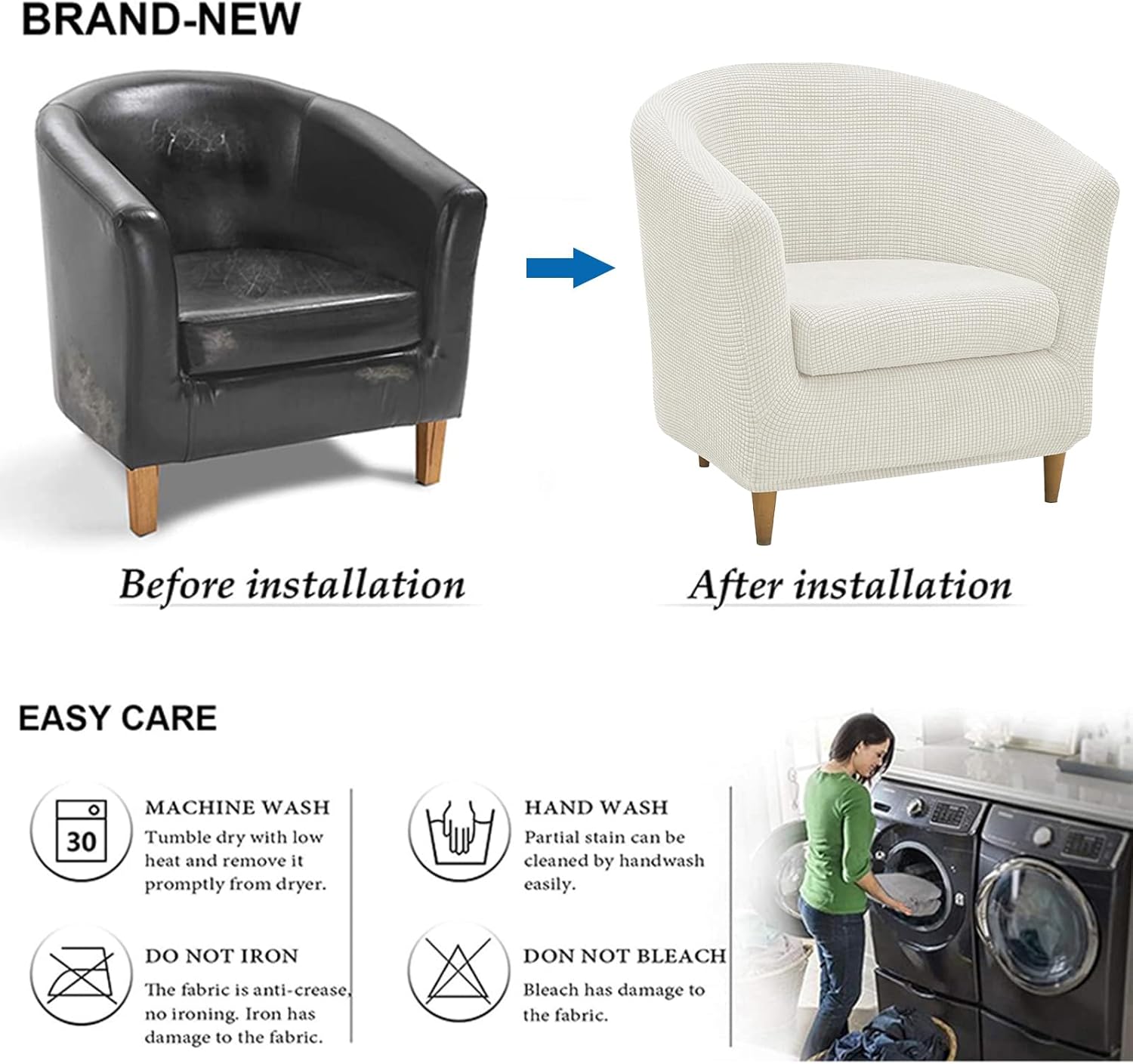 NILUOH Club Chair Slipcover 2-Piece Stretch Barrel Chair Covers Jacquard Tub Chair Slipcovers Soft Armchair Sofa Covers for Living Room