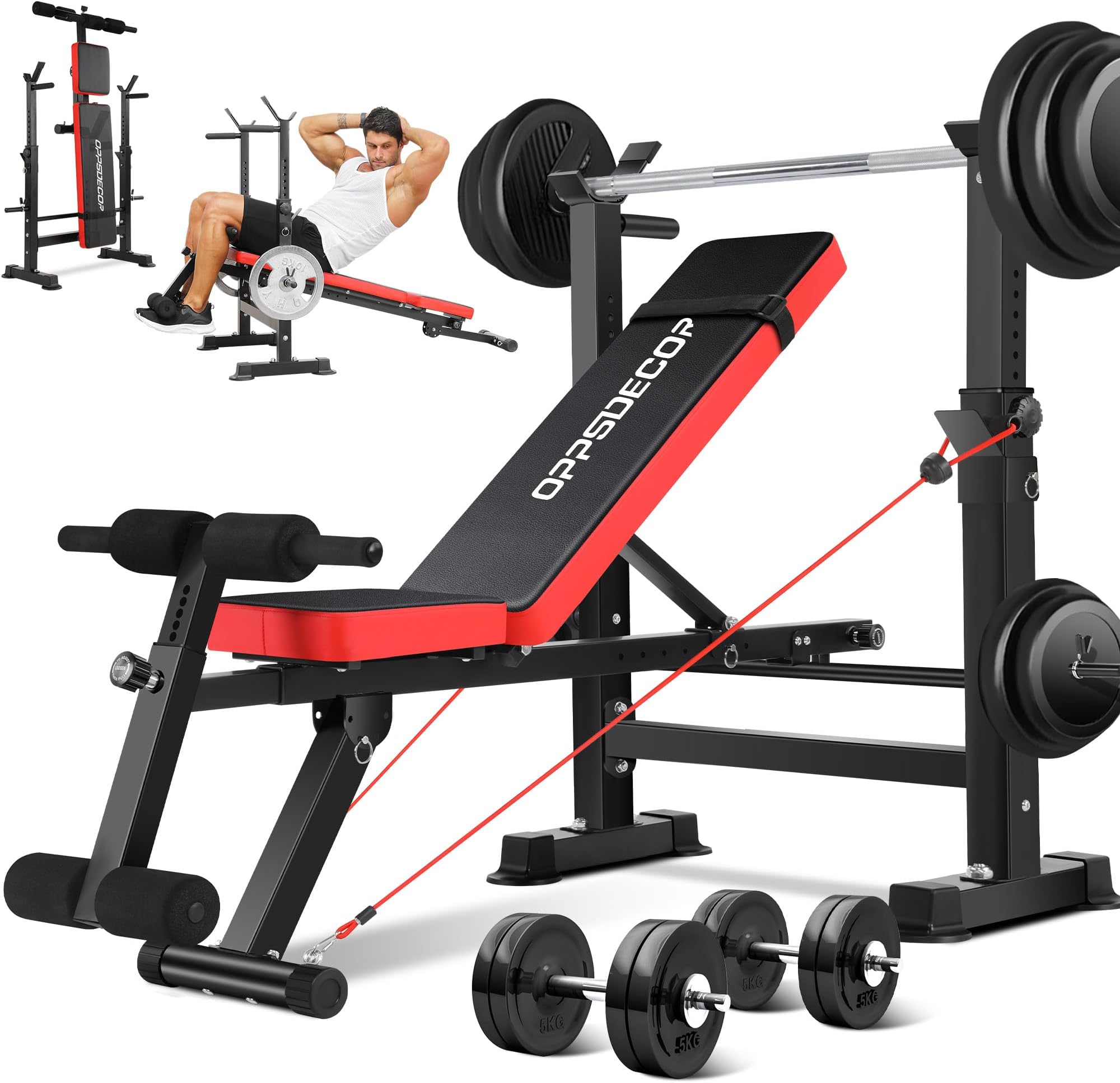 OPPSDECOR 660lbs 7 in 1 Olympic Weight Bench Set with Squat Rack Leg Developer Preacher Curl,Adjustable Bench Press Set Incline Workout Bench for Full Body Exercise Home Gym,MTY-1306 Foldble Bench