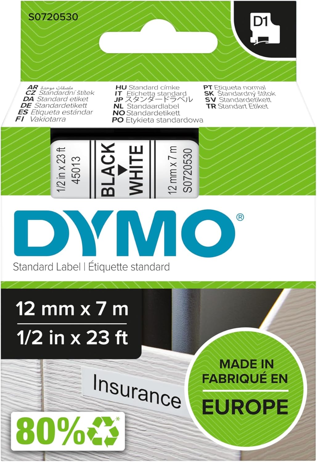 Dymo S0720530 White Tape Black Print, 1 Roll Per Carton, Priced Per Roll - Image 10