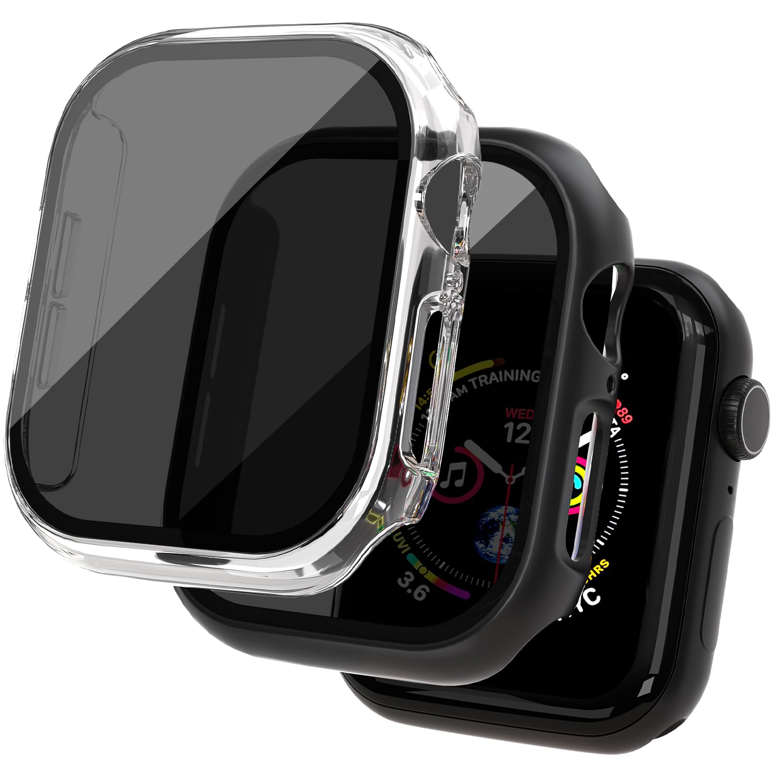KUYUBMINYR Apple Watch Case, Screen Protector, Anti-Spy Tempered Glass Film, Apple Watch Cover Hard PC Case, Bumper for iWatch Series 10, Black/Clear, 46mm, 2 Pack-image-12