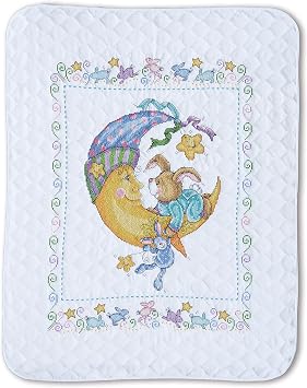 Design Works Crafts T21761 Tobin Stamped Baby Quilt, Bunny, 34" X 43" Stamped Baby Quilt, Bunny, White