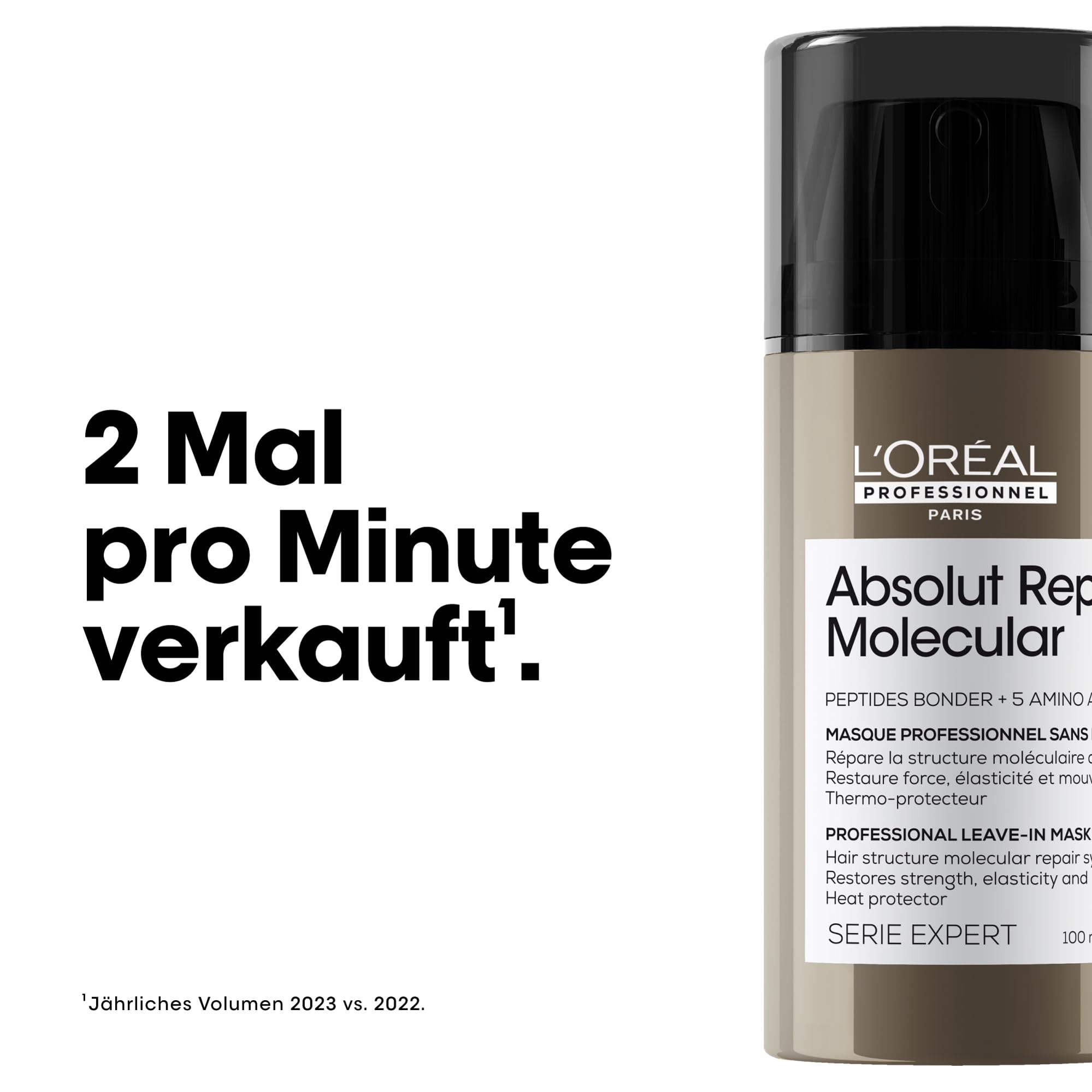 L'Oréal Professionnel Leave-In für strukturgeschädigtes Haar, Zur molekularen Tiefenreparatur, Mit Peptidbondern und 5 Aminosäuren, Hitzeschutz, Serie Expert, Absolut Repair Molecular