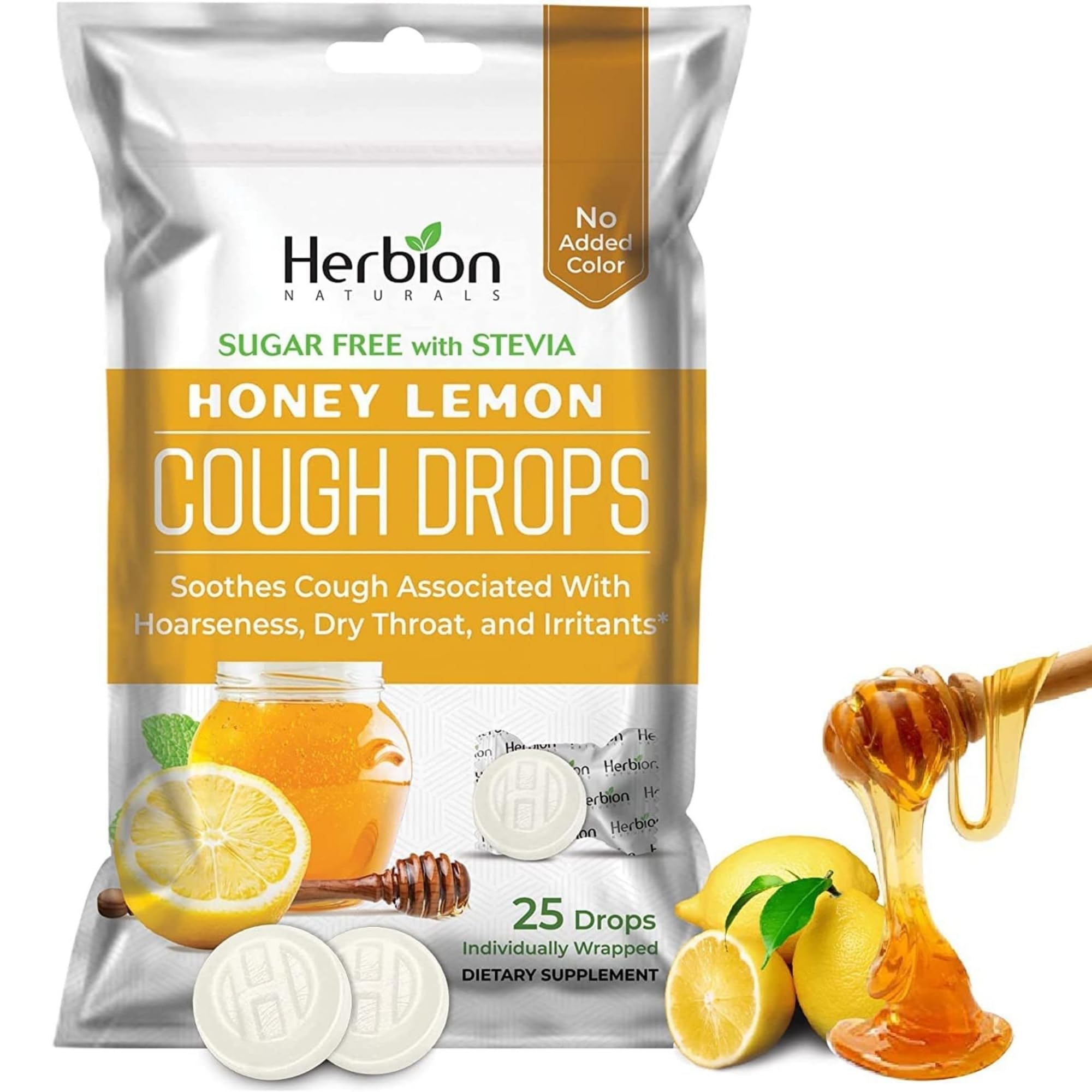 HERBION Naturals Sugar-Free Honey Lemon Cough Drops with Stevia, 25 Count, Pack of 5, 125 Drops — Amazon image 2