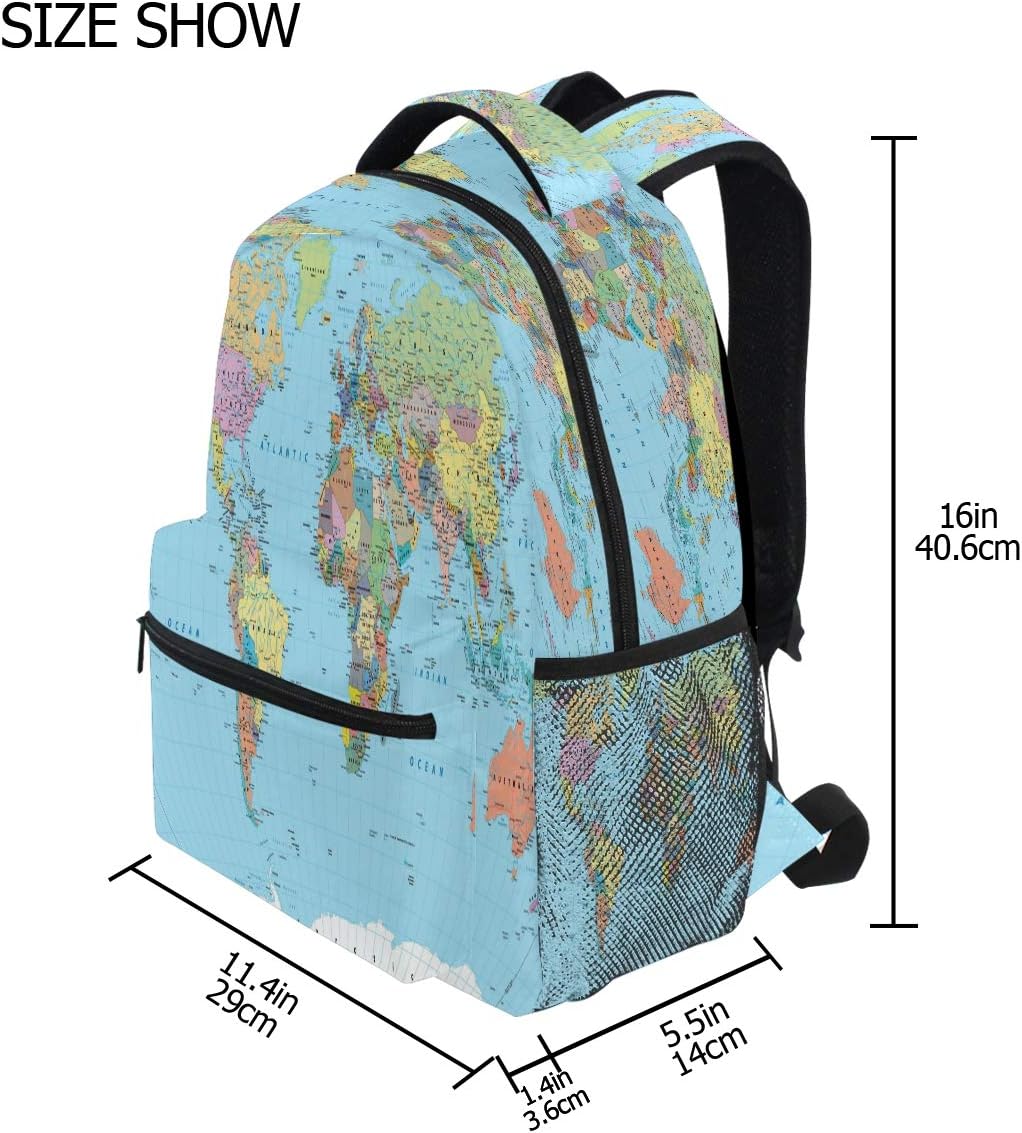 Backpacks Globe World Map School Bag Student Bookbag Adjustable Shoulder Bags Laptop Rucksack Travel Hiking Camping Daypack for Teens Girls Boys Women Men