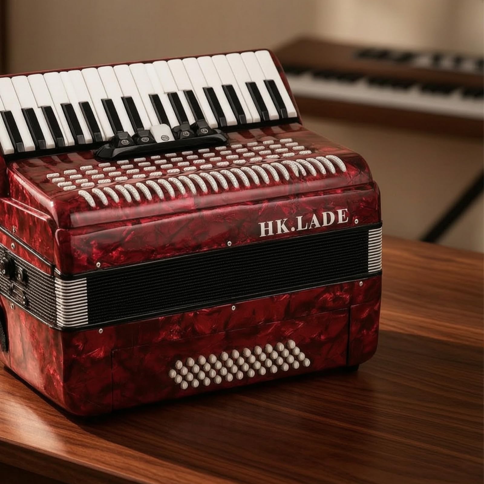 kowaku Fisarmonica a Tastiera Fisarmonica Pianoforte 34 Tasti 48 Bassi 5 Registri Cassa in Legno Performance Stabile Mantice Tasti Sicuri con Cinghie E Borsa
