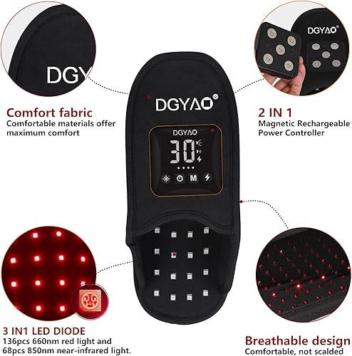 Miniatura 6 de DGQY Terapia de luz infrarroja roja recargable inalámbrica para alivio del dolor de pies, deslizador aprobado por la FDA, dispositivo de almohadilla