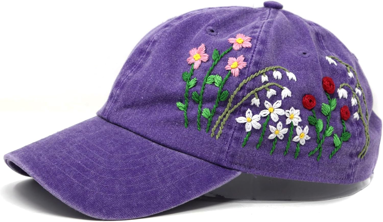 Unique Hand Embroidered Floral Flower Design Baseball Cap 100% Cotton