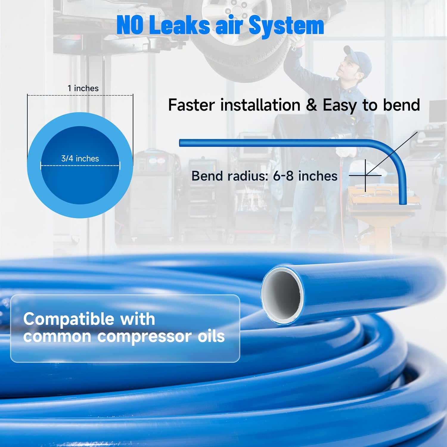 3/4 inch×300 ft shop air line kit, compressor air line kit for garage hdpe-aluminum piping, includes air line fittings and tool kit rapid air system 3/4" easy to install