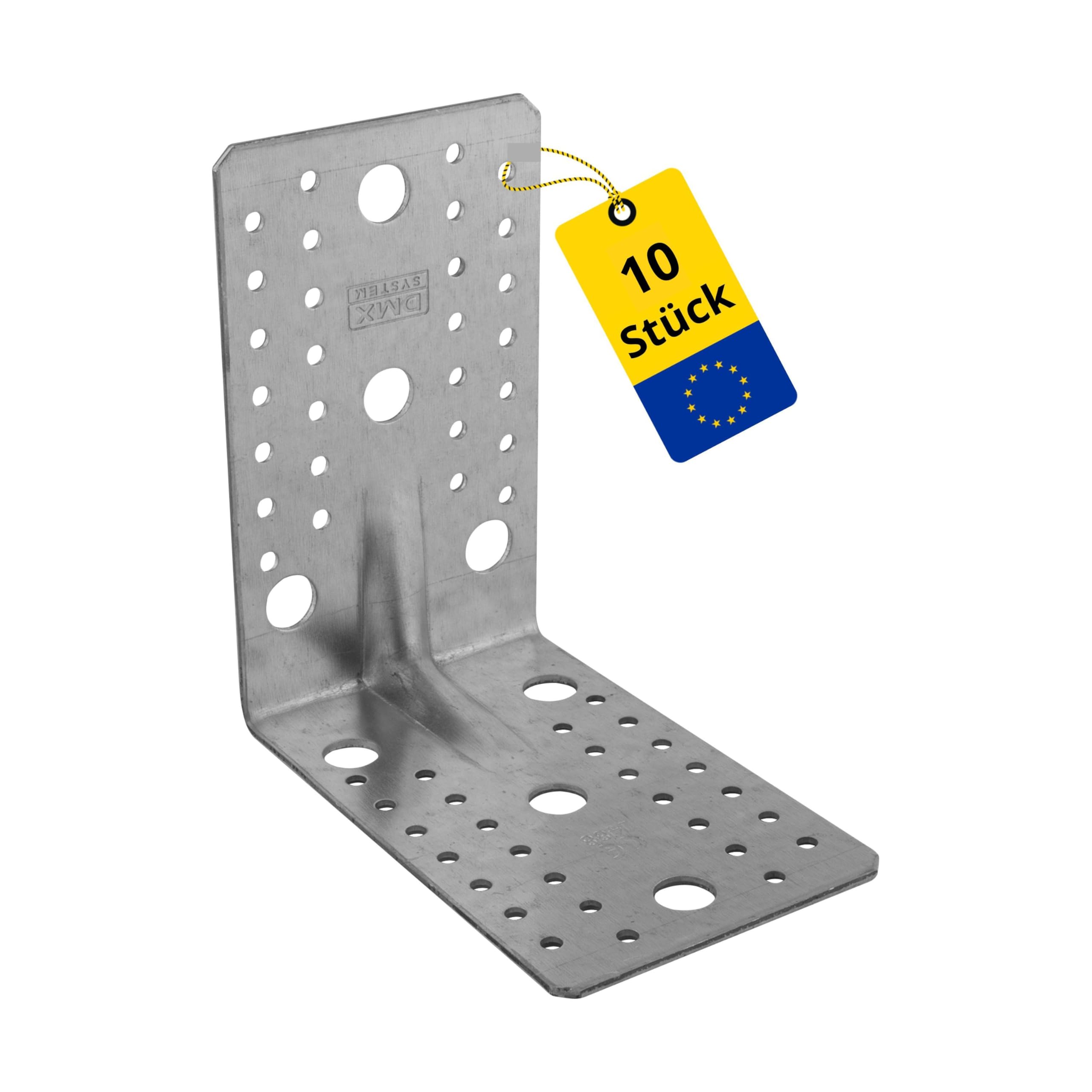 DMX - Winkelverbinder 145x145x90 - Schwerlastwinkel 10 Stück - Winkel Metall mit Sicke - Lochwinkel - Bauwinkel - Holzverbinder - Balkenwinkel - Eckwinkel - Möbelverbinder - Montagewinkel KP