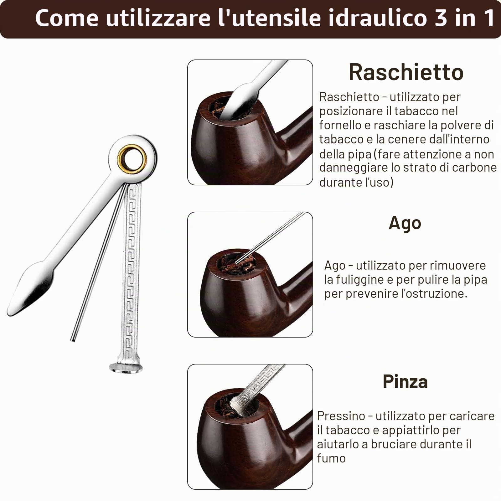 Joyoldelf Pipa in Legno, Set di Pipa per Tabacco in Ebano, Set di Pipe da Fumo per Principianti con Scatola Regalo e Accessori