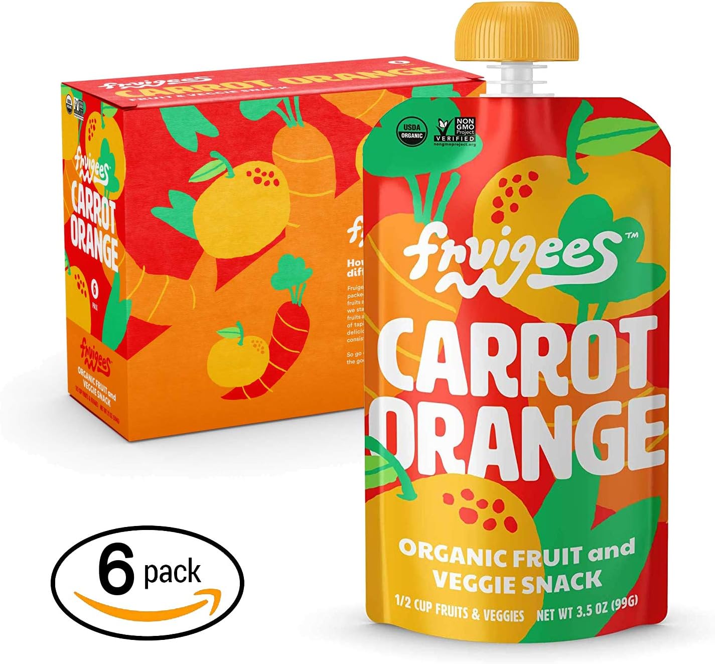 Fruigees Organic Fruit Snack, 24 Carrot Orange, 6 Count