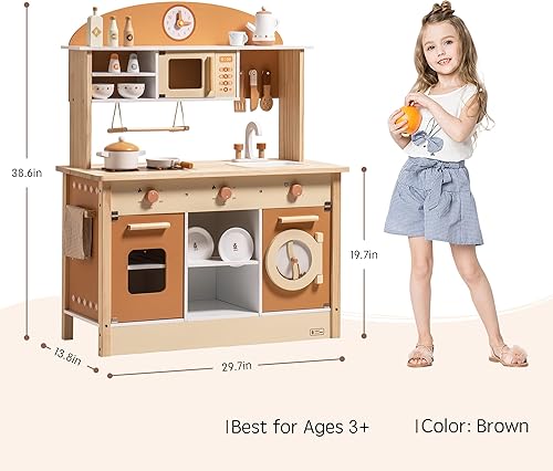 Miniatura 7 de ROBUD - Cocina de juguete para niños pequeños, cocina de madera con accesorios realistas y muchas funciones de juego, para niñas y niños, regalo