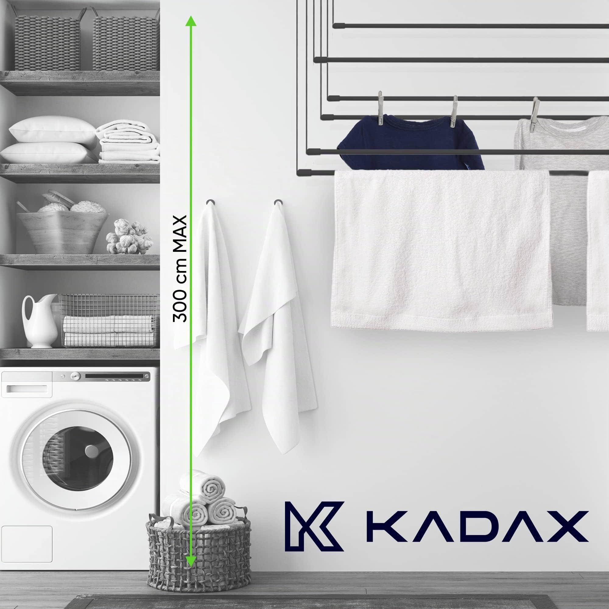KADAX Stendibiancheria da Soffitto in Acciaio Rivestito in Polietilene, Stendino con Design Salvaspazio e Capacità di Carico di 12 kg (Nero, 6 x 170)