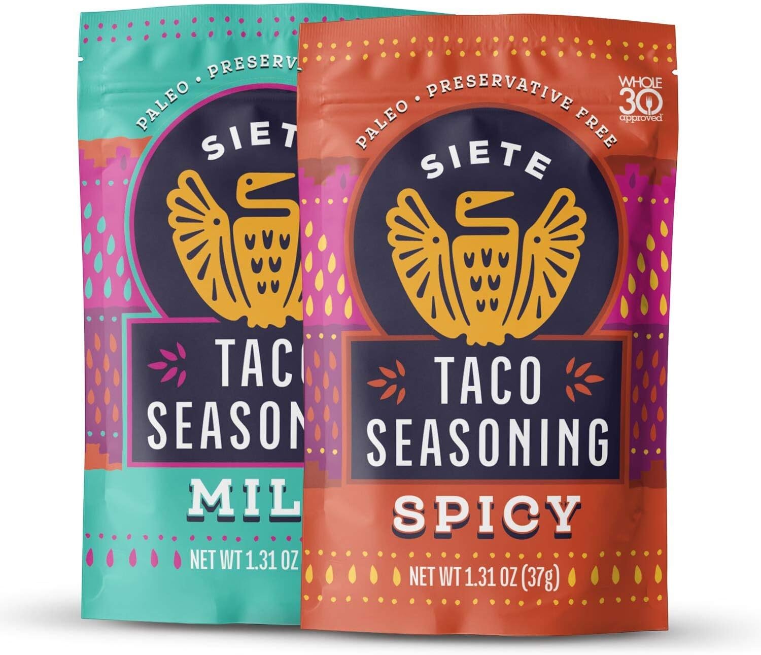 Siete Taco Seasoning Mix Pack | Gluten Free | Vegan | Paleo | Preservative Free | Whole 30 Approved | 3 Mild, 3 Spicy (6 Packets)
