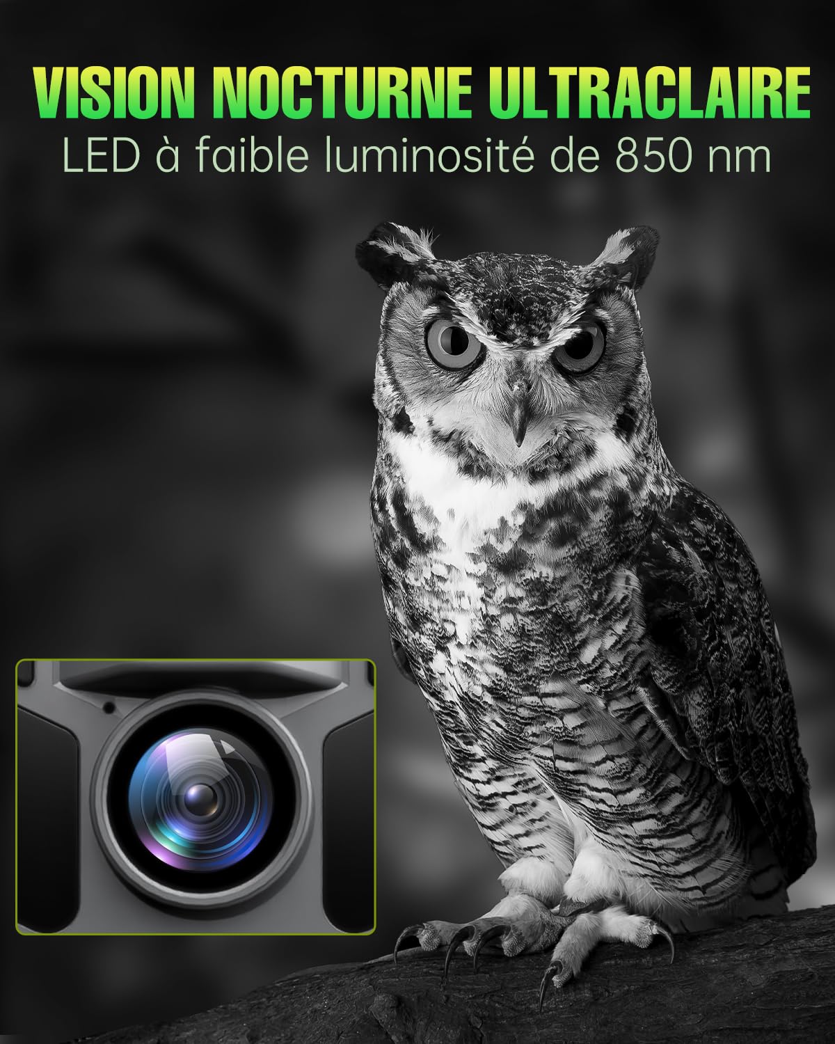 4K 64MP Caméra de Chasse Solaire avec 5000mAh Batterie Rechargeable, Camera Chasse, 850nm LED Camera Infrarouge Vision Nocturne Animaux Caméra