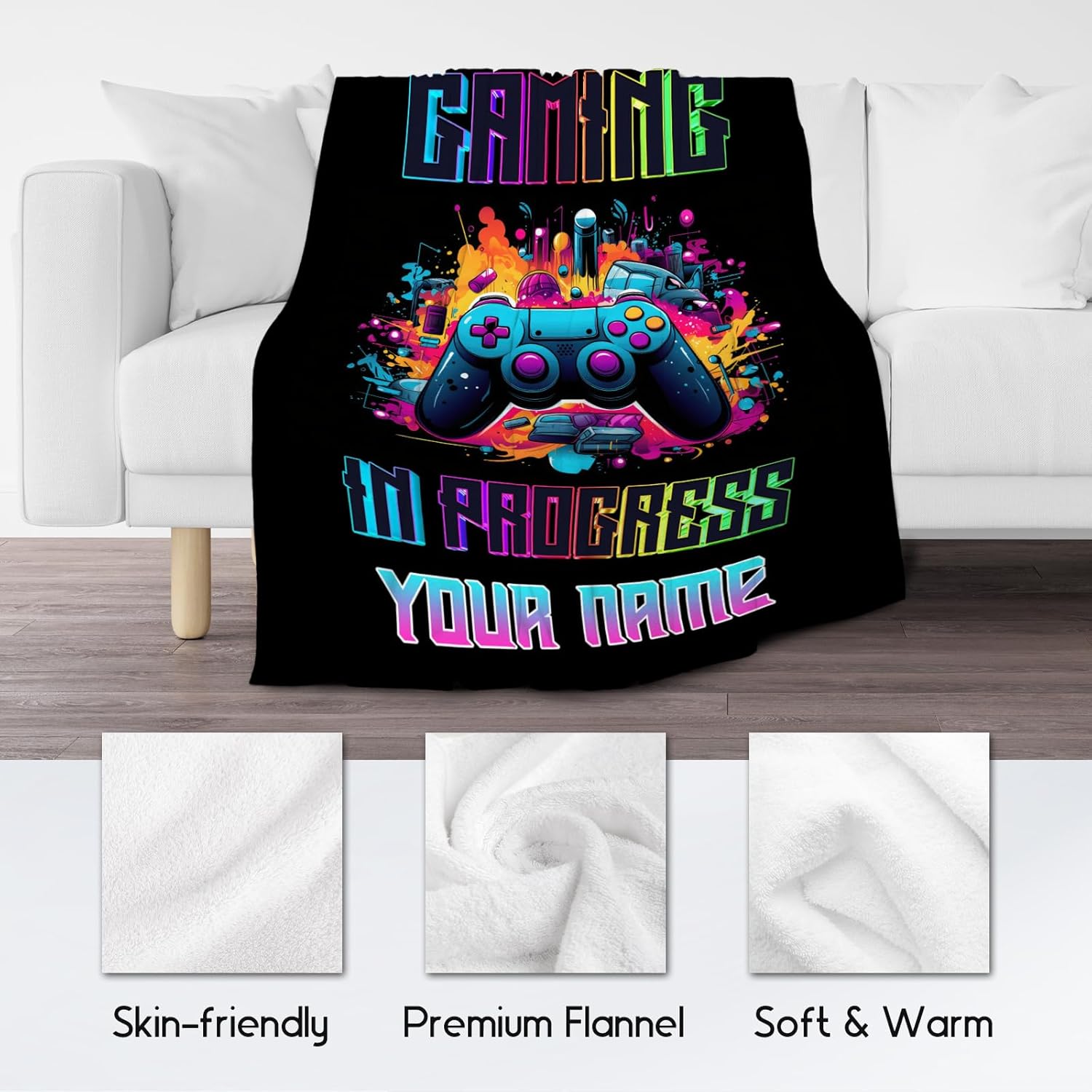 Boy Blanket - 40x50 Inches Custom Cool Gaming Throw for Boys, Girls - Black Soft Fuzzy Blankets for Couch, Sofa & Office