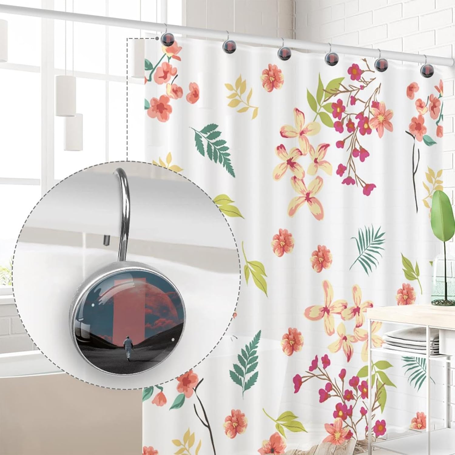 Golf Modern (2) Shower Curtain Hooks,Set of 12 Shower Curtain Rings,Shower Hooks for Curtain Shower Rings,Rust Proof Metal Shower Hooks