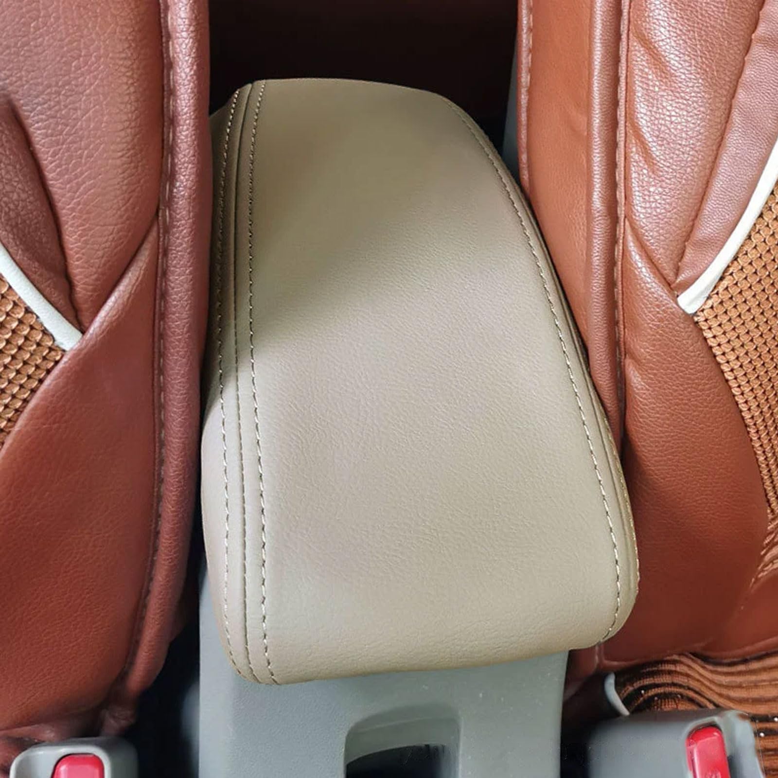 O SHI CAR Center Console Armrest Cover for Honda City 2008 2009 2010 2011 2012 2013 2014,Leather Middle Console Lid Cover Pad Protector Elbow Arm Rest Covering Car,Beige