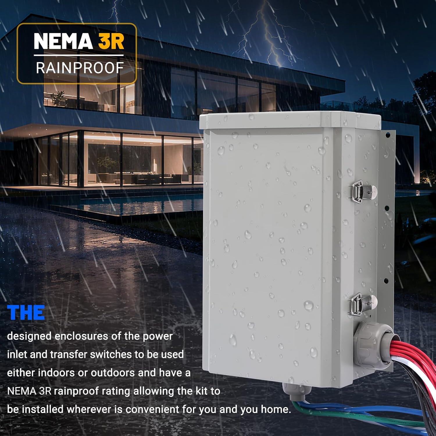 30 Amp Generator Transfer Switch Kit, 10-Circuit, 7500 Watts, Include Weatherproof Inlet Box and 10 Foot Power Cord, PVC Conduit, Used Indoors or Outdoors, NEMA 3R