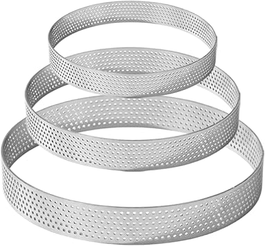 3Pcs Tart Rings, Diameter 10/15/20cm Microperforated Stainless Steel Baking Rings, Perforated for Tarts, Pastry, Cakes, Pizzas Muffins, Tart Molds for Baking