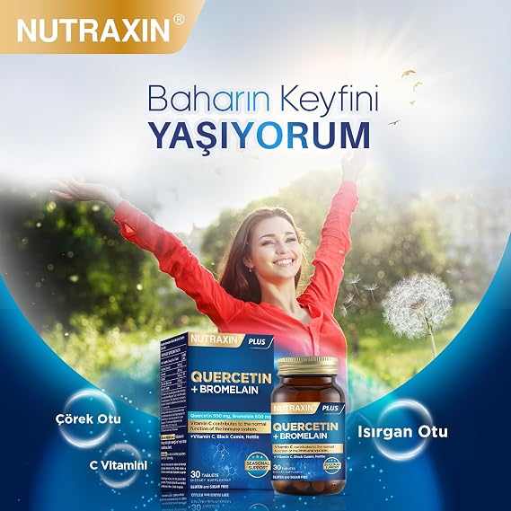 Nutraxin Quercetin + Bromelain 30 Tablets Immunosupportive Supplement Containing – Vitamin C, Black Cumin and Nettle