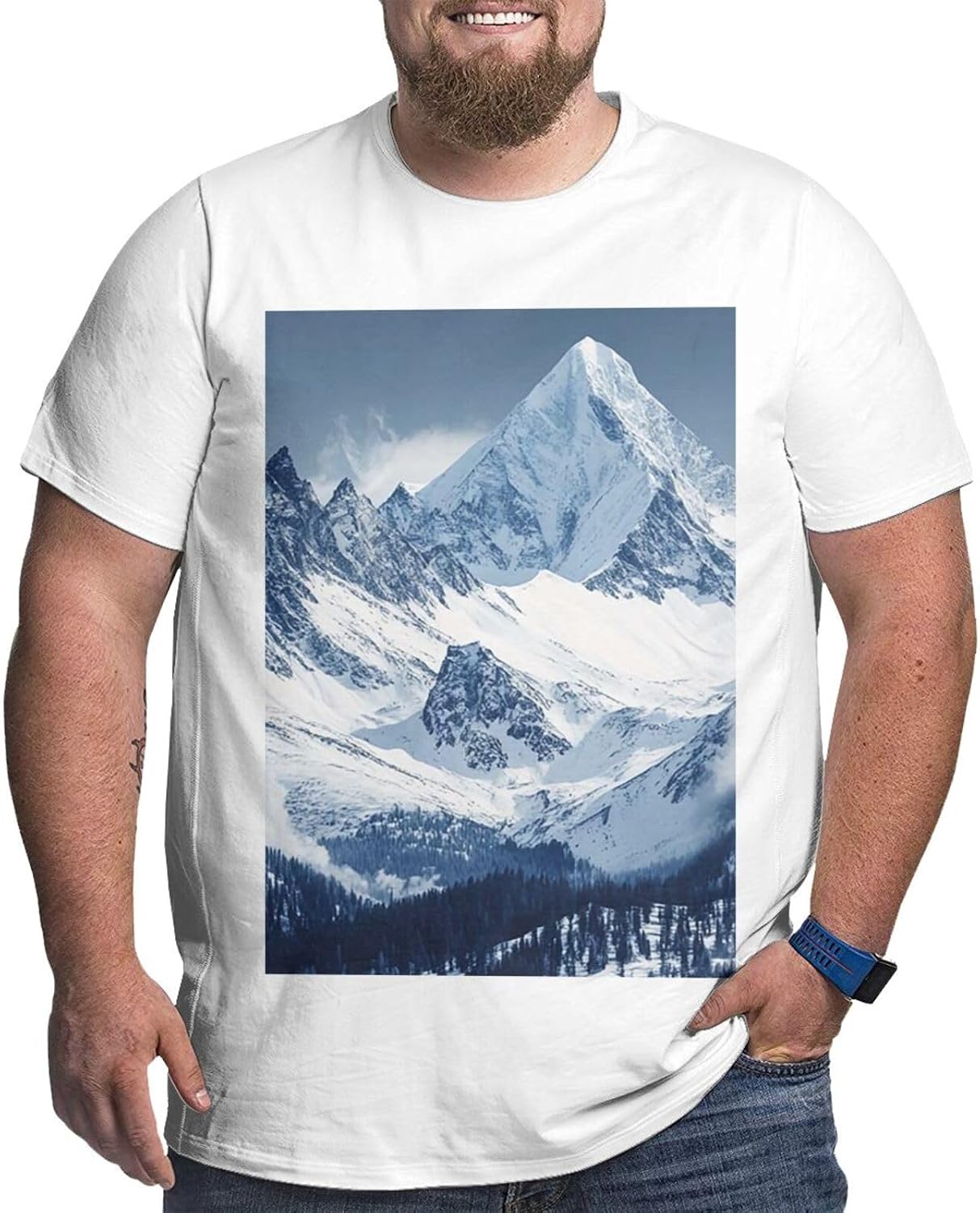 T-Shirt Plus Size Heavyweight T Shirt for Men Big and Tall Tshirts | Snow Mountain Oversized Tshirts For Men Short Sleeve Upf 50+ Sun Protection T-Shirt For Casual & Daily Wear