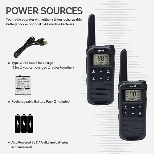 Miniatura 4 de Walkie Talkies de largo alcance para adultos con alerta meteorológica NOAA Walkie Talkies portátiles recargables 22 radios FRS bidireccionales Negro