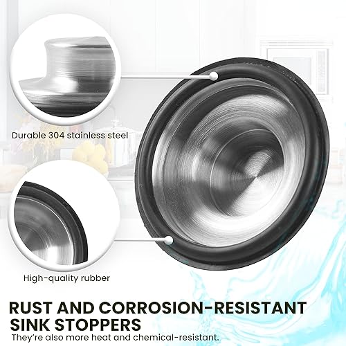 Miniatura 3 de Tapones para fregadero de cocina de acero inoxidable - Tapones de drenaje de fregadero de ajuste universal de 3.35 x 1.18 pulgadas, con sello