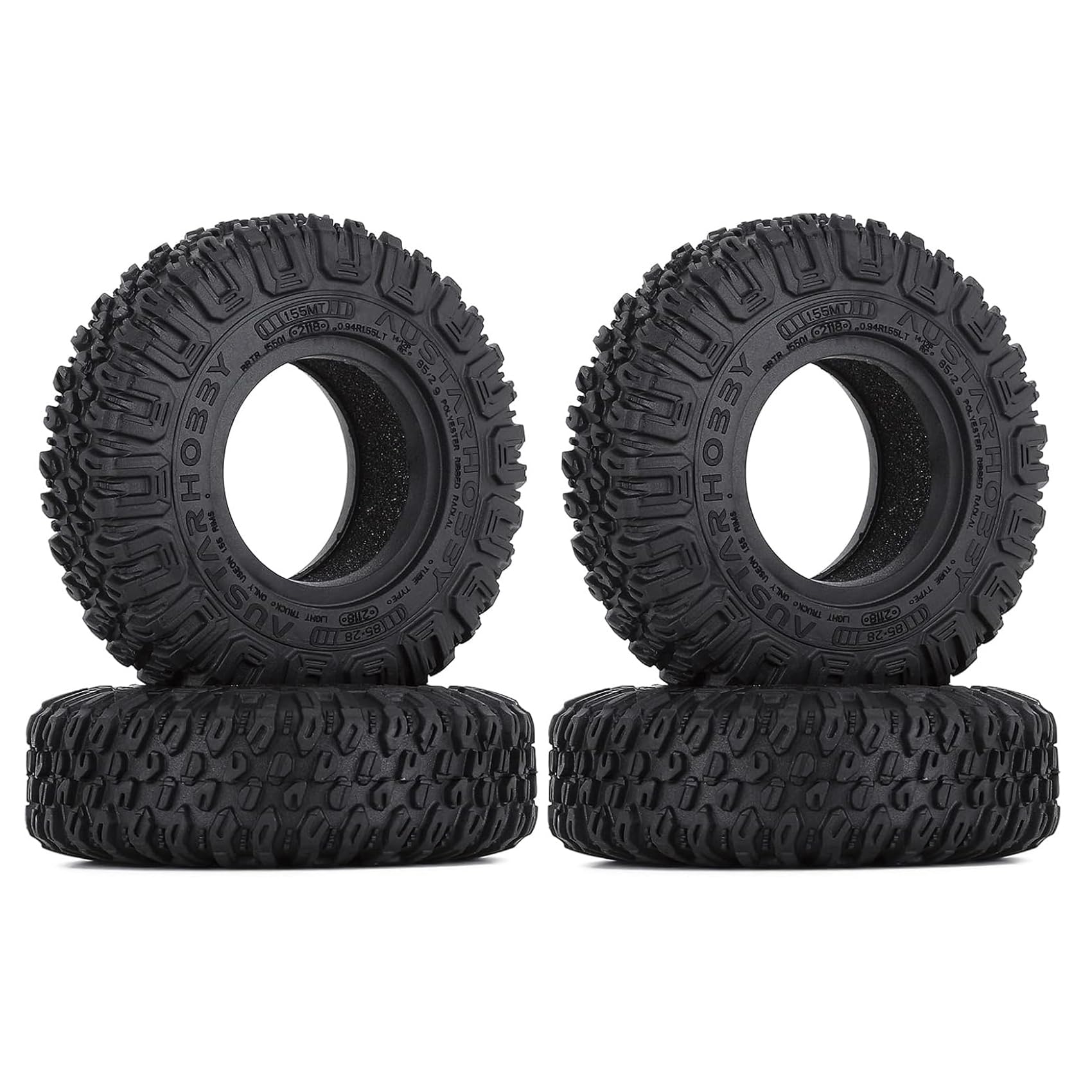 RC Car Tires,KIINGCOO 4PCS 1.55 inch Mud Wheel Tyre Terrain Crawler Rubber Tires Foam Insert for 1:10 RC Crawler Car for Axial 90069 TF2 D90 CC01 LC70 Tamiya MST JIMNY UTB18 (85MM)