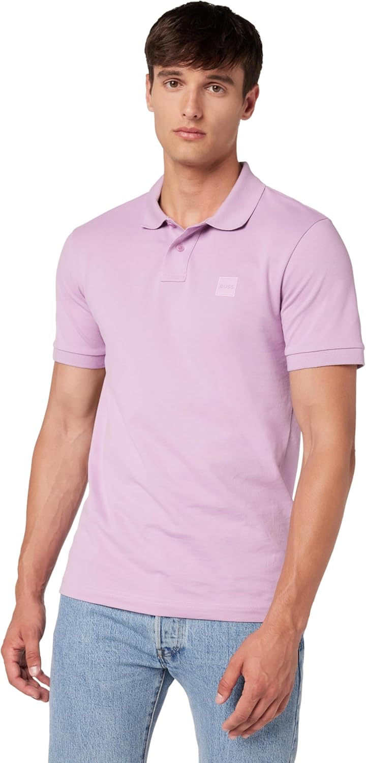 BOSS Mens Square Patch Logo Slim Fit Pique Polo Shirt