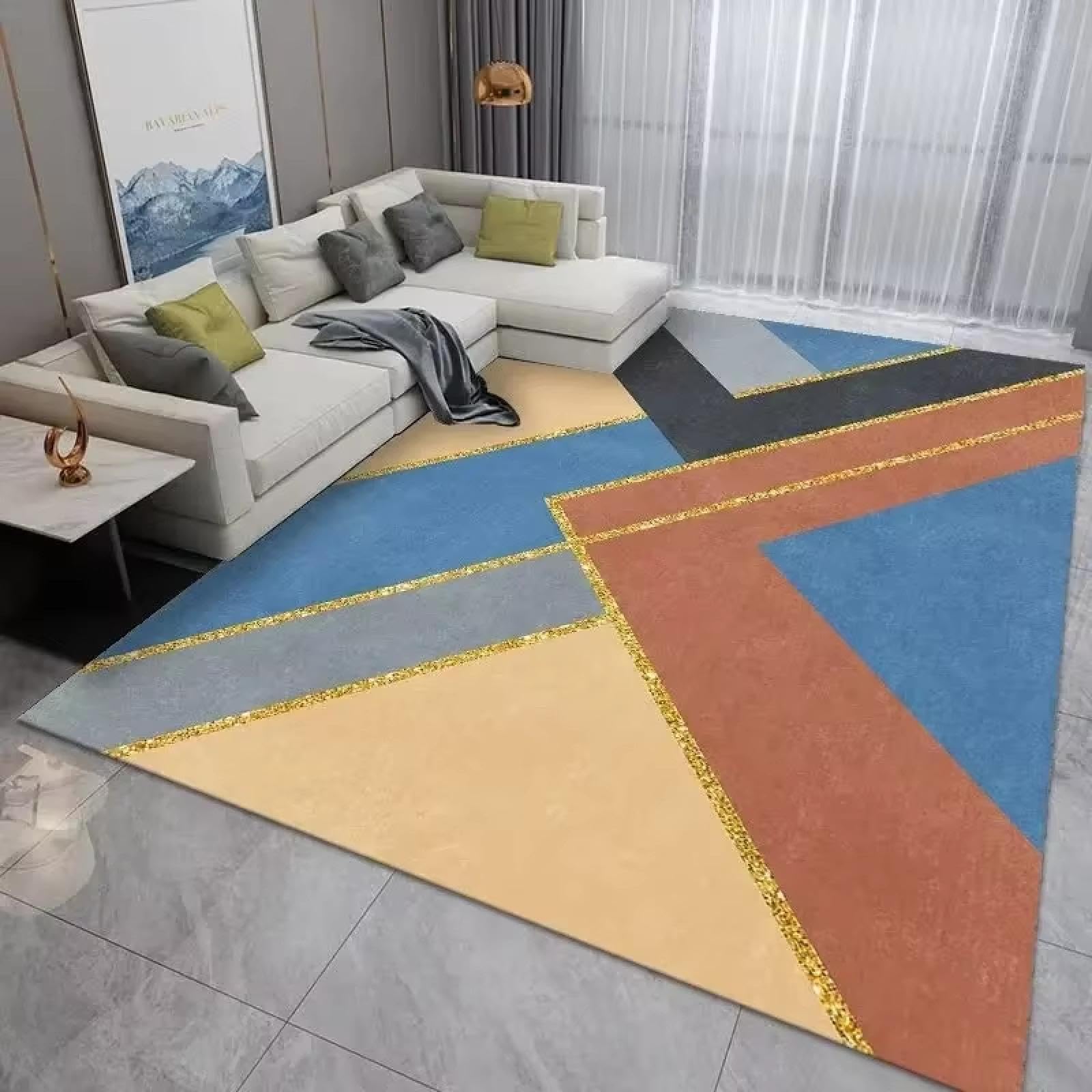 Alfombra de salón geométrica y confortable de 90x120cm para la zona del sofá en zonas grandes