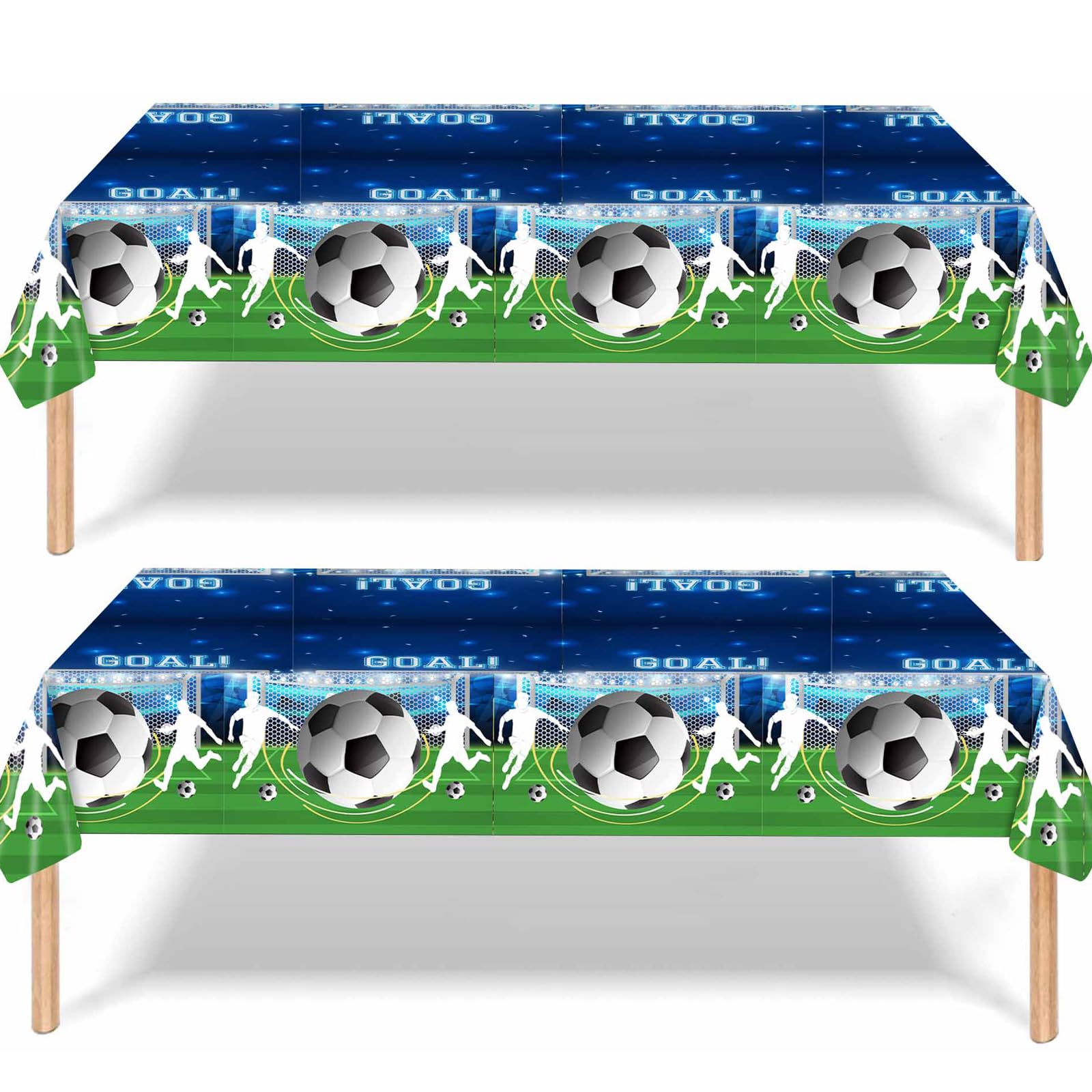YESAH 2P World Cup Tablecloths,Football Plastic Party Table Cloths,137x274cm Reusable Blue Stadium Goal Table Covers,Table Decorations for Match Day, Sports Events, BBQ, Picnic and Outdoor Parties