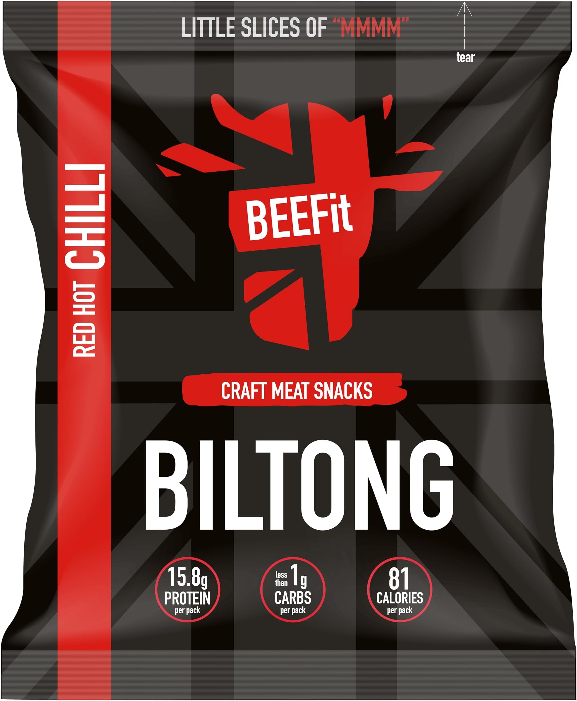 BEEFit Biltong Beef Jerky Taster Pack - Healthy High Protein Snacks, Gluten Free and Keto Friendly Snack - Perfect for On-the-Go or Fitness Enthusiasts (Red Hot Chilli, 10x30g)