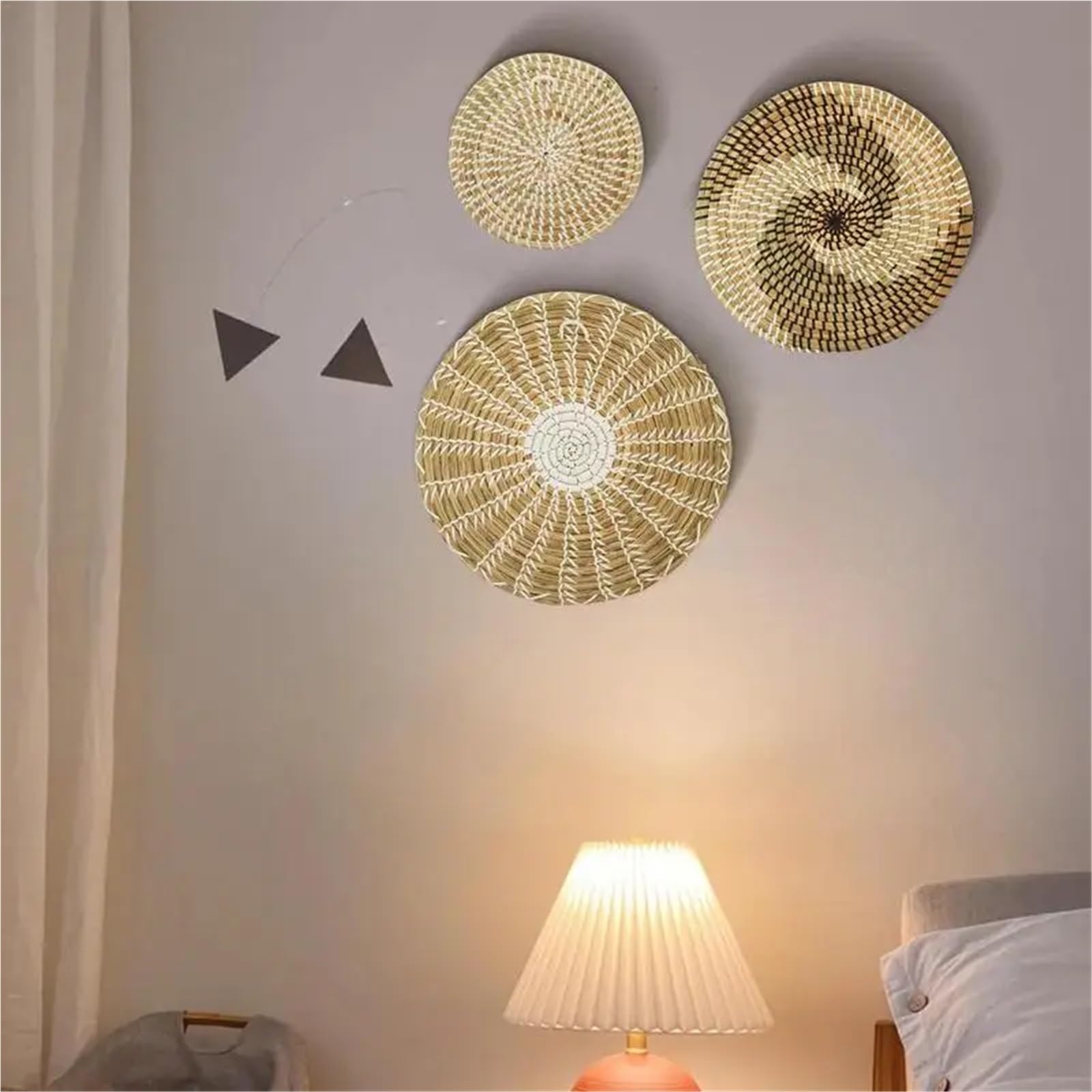 Cesta de pared de ratán Decoración De Pared Algas Marinas, Cesta Redonda Mimbre, Artesanías, Marco Colgante Tejido A Mano, 3 Uds