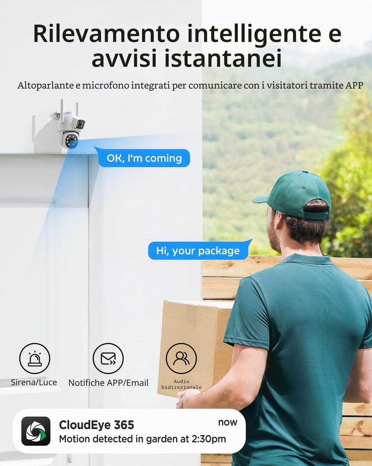 Camcamp 4MP Kit Videosorveglianza WiFi Esterno,Kit Videosorveglianza +4x Doppia Lente Telecamera Wi-Fi,10CH NVR e 500GB HDD, Visione Notturna a Colori, Rilevamento Umano, Audio a 2 Vie