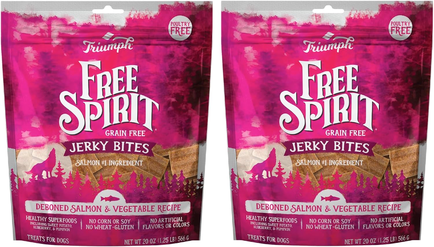 Triumph Free Spirit Grain Free Salmon and Vegetable Recipe Jerky Bites Soft Dog Treats, 20 Ounce (Pack of 2)
