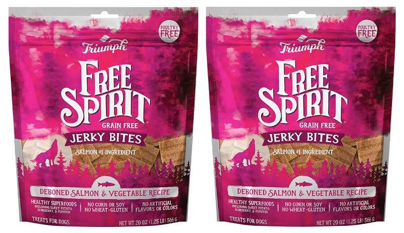 Petisco tipo jerky de salmão e batata-doce para cães Triumph Grain Free, pacote com 2