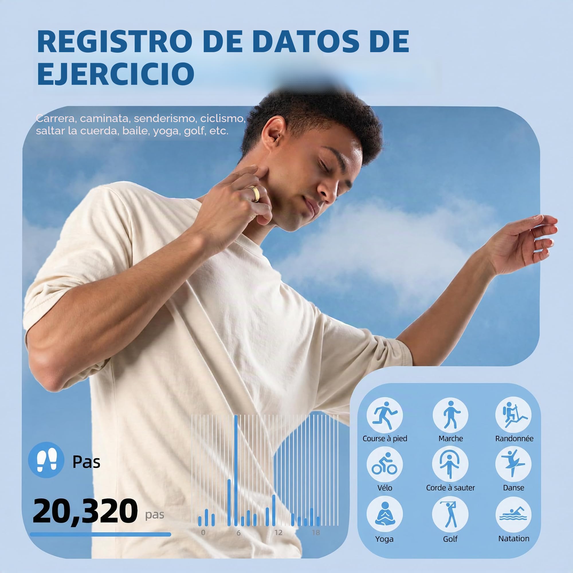 Anillo inteligente de acero inoxidable para hombres y mujeres, impermeable 5 ATM, podómetro, seguimiento de sueño, frecuencia cardíaca, seguimiento de actividad física, compatible con
