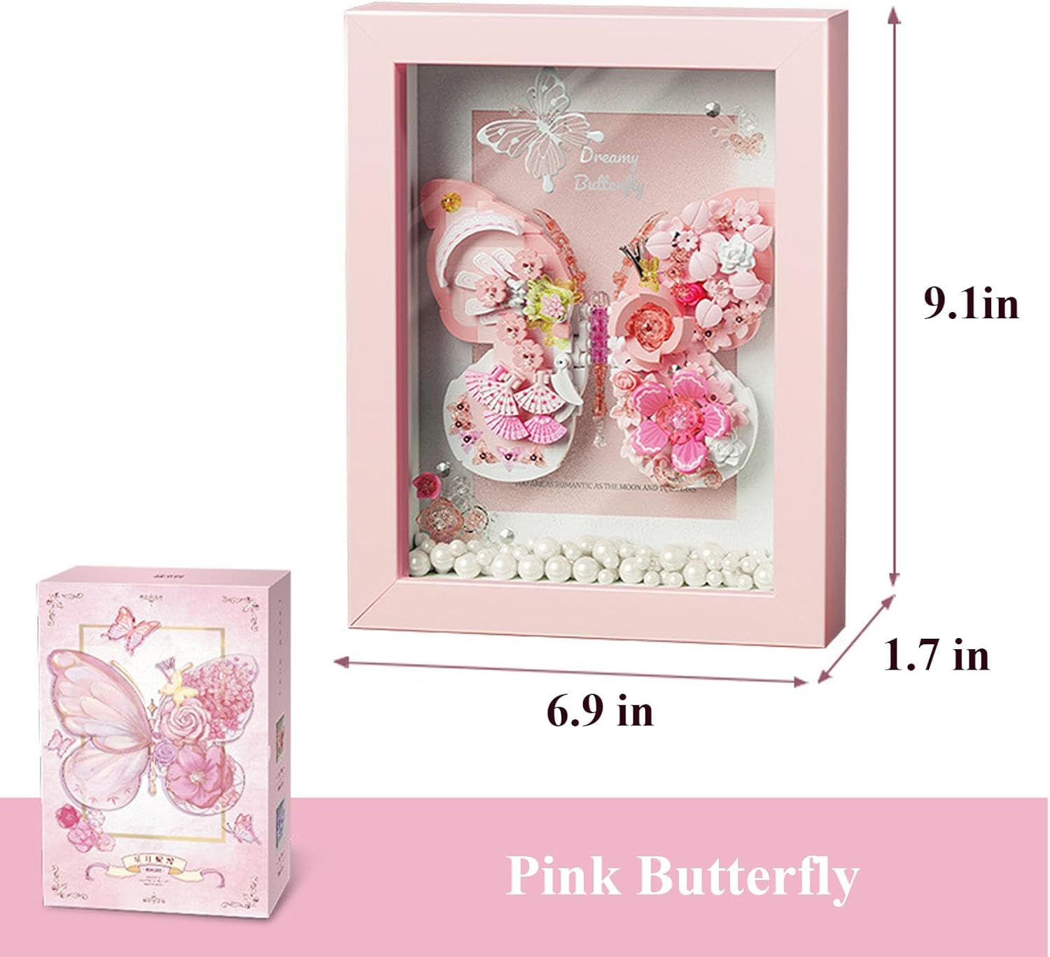 Pink Flower Starmoon Butterfly Building Block 560Pcs, Insects & Flower Blocks Toy with Photo Frame, Compatible with Lego 853792 Accessory, Artistic Toy with Ages 6+ (Pink Butterfly)