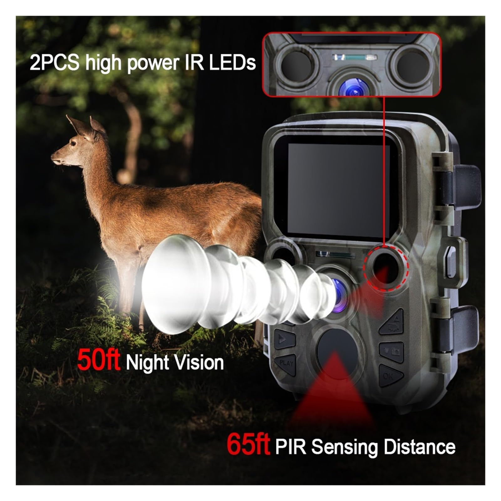 Kamera leśna, Mini Trail Game Camera Night Vision 1080P 12MP Wodoodporna Kamera Myśliwska Outdoor Wild Fotopułapki Z Diodami Podczerwieni Zasięg Do 65 Stóp(MINI 301)