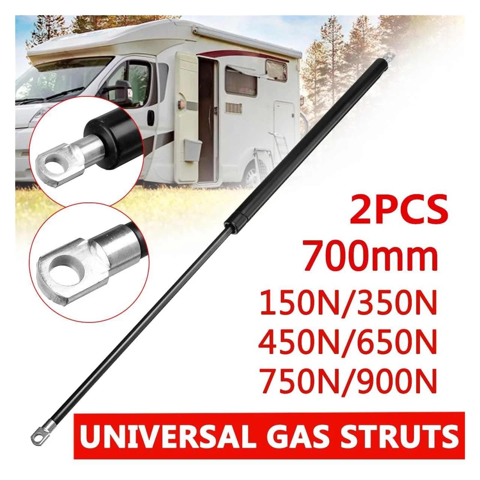 Amortiguador Portón Trasero Maletero Barras Soporte Gas para Capó Coche, 100-900N, 700 Mm, 2 Unidades, para Cama Caravana, Ventana, Autobús, Motor, Capó, Portón Trasero(750N)