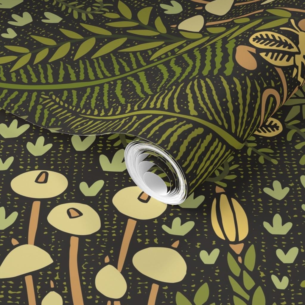 Removable Wallpaper Swatch - Whimsical Garden Large Scale Fairy Botanical Moss Olive Green Zen Nature Custom Pre-Pasted Wallpaper by Spoonflower