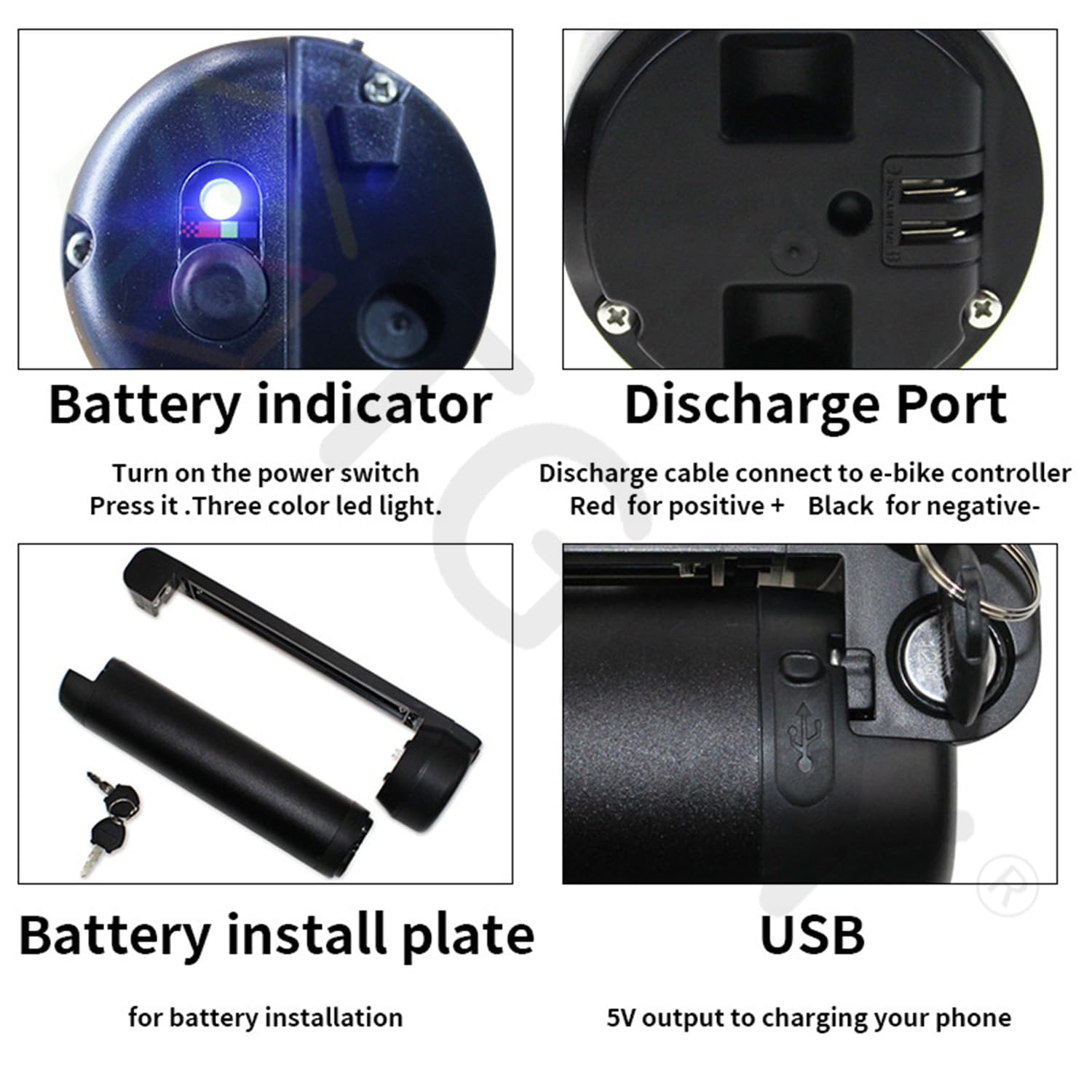 TGHY 24V 7,8Ah 10,5Ah Lithium-Ionen-Akku in Kesselform, 36V 5,2Ah 7Ah Akkus für Elektrofahrräder mit Ladegerät und Schlüsselschloss für 0-250W Mountainbike-Motoren,24v10.5ah