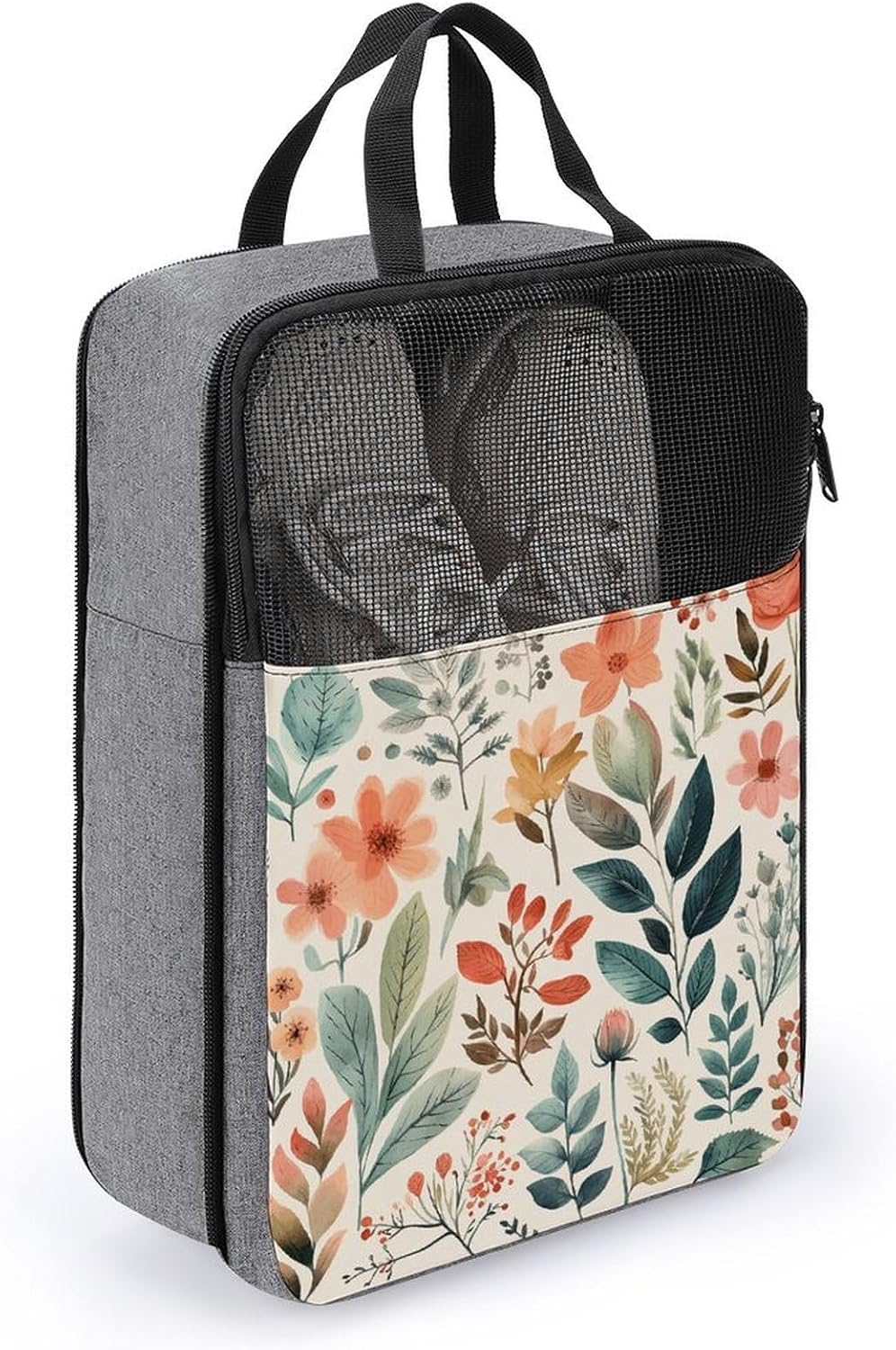 Watercolor Flowers Shoe Bag with Mesh Waterproof Portable Travel Shoe Pouch Zipper Packing Organizer Expandable Packing Organizers Portable Sneaker Bag for Men Women image 3