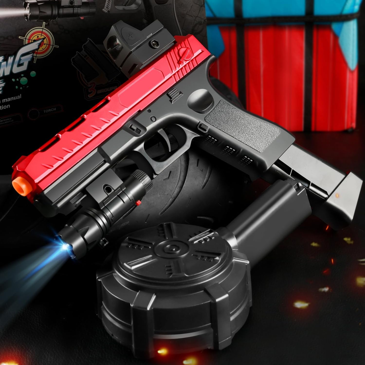 Electric Gel Blaster Pistol - Splat with Manual-Automatic Dual Mode, Orby Gun with Linked Shooting Effect, Splatter Gun,Birthay (Red)