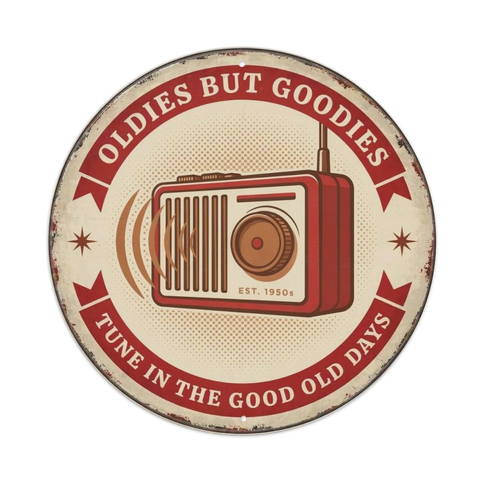 Oldies But Goodies Vintage Radio Round Metal Tin Sign Plaque