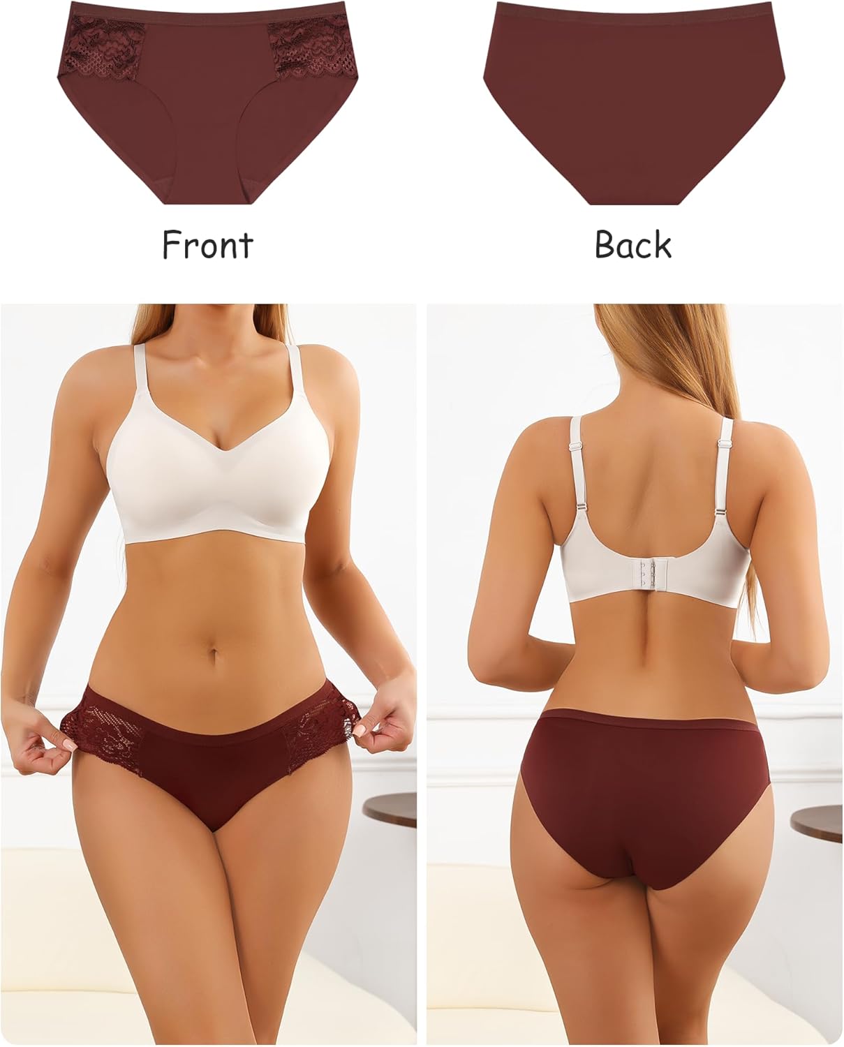 LEVAO Seamless Underwear for Women Lace Cheeky Bikini No Show Hipster Soft Cute Panties 6 Pack S-XXL - Image 2